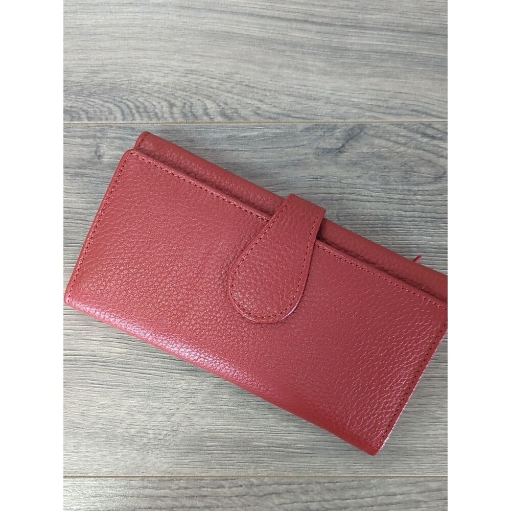 Oak Leathers Women's Red Leather Trifold Wallet RFID Blocking